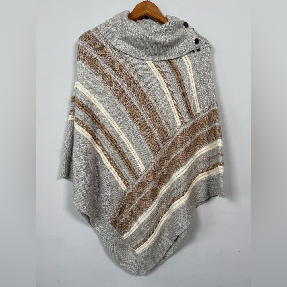 White House Black Market Neutral Striped Poncho